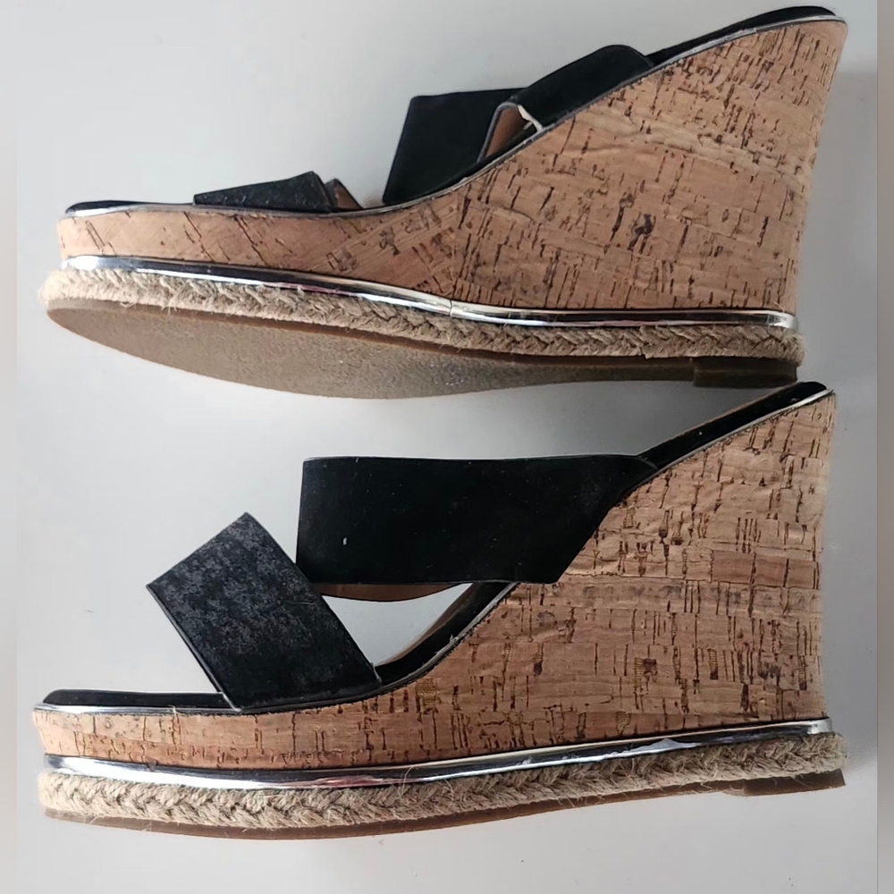 Mudd Black Cork Wedge Sandals